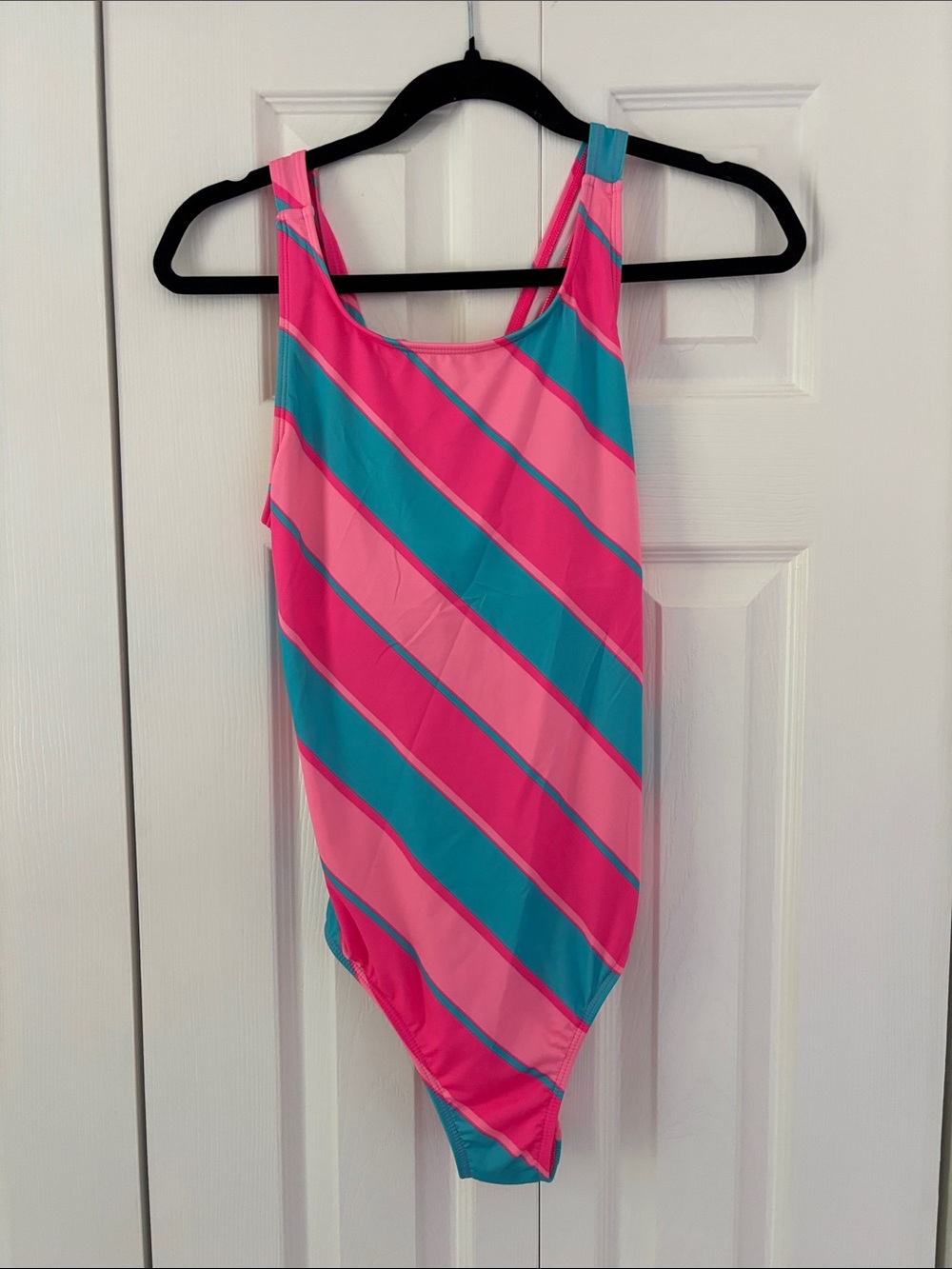 Lands' End Bright Pink & Teal Striped One-Piece Swim Suit, 14+-16+
